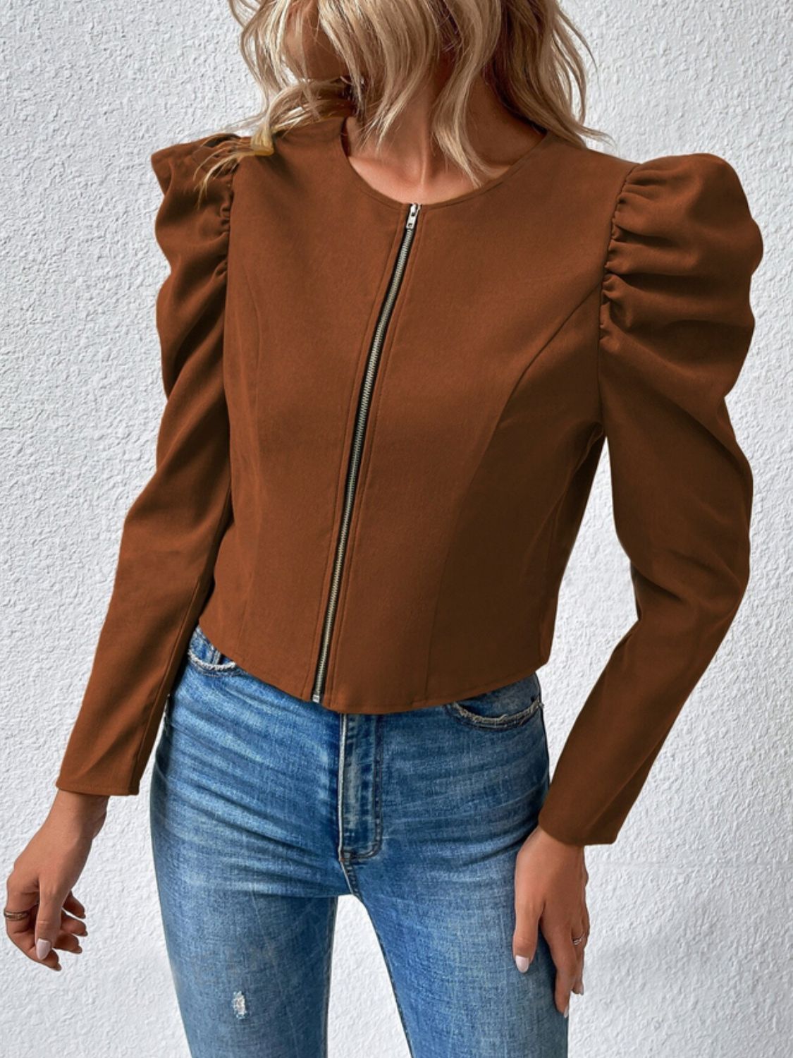 Zip Up Puff Sleeve Jacket